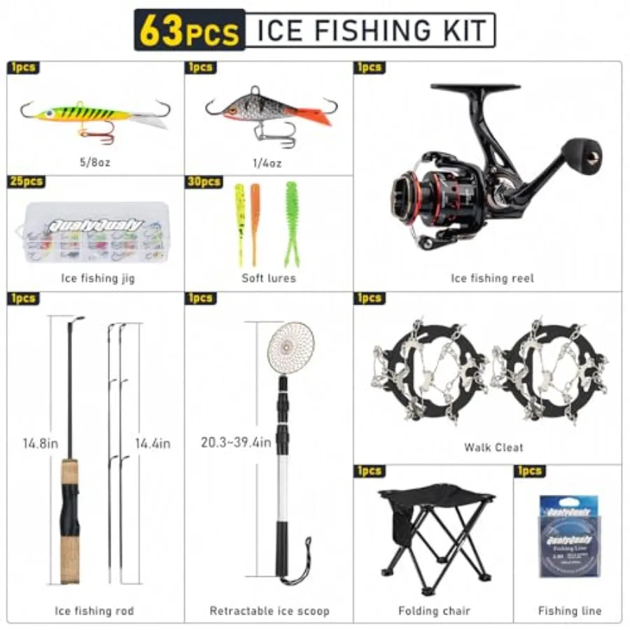 Portable 28 Inch Ice Fishing Rod and Reel Combo Set with Accessories