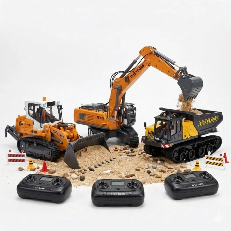3PC 2.4G RC Engineering Vehicle Set – Remote Control Construction Truck Toys for Boys 1:50 alloy RC excavator engineering