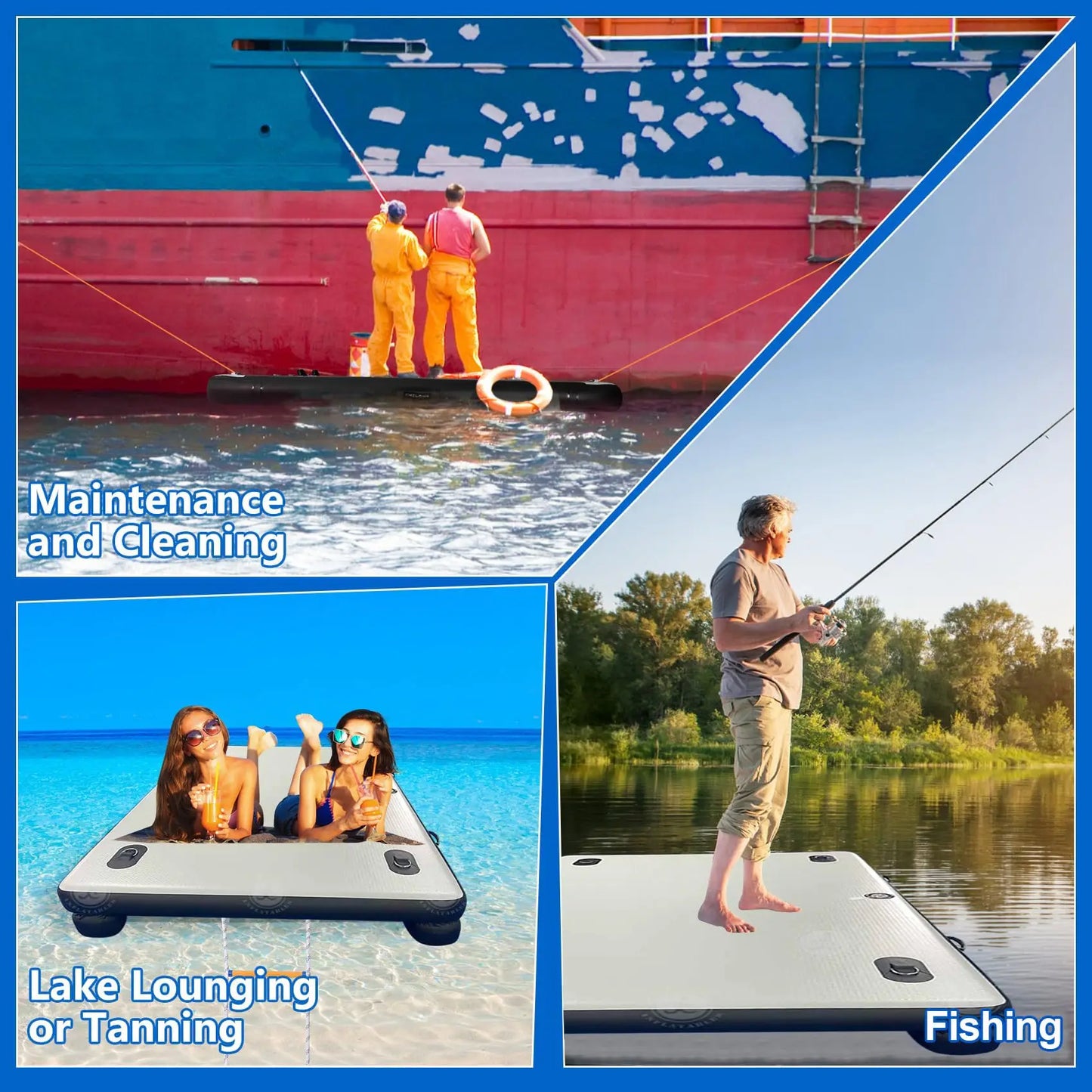Inflatable Floating Dock 6.5ft 8ft Inflatable Air Dock Platform with 2 Bottom Pontoons Inflatable Fishing Dock for Boating River