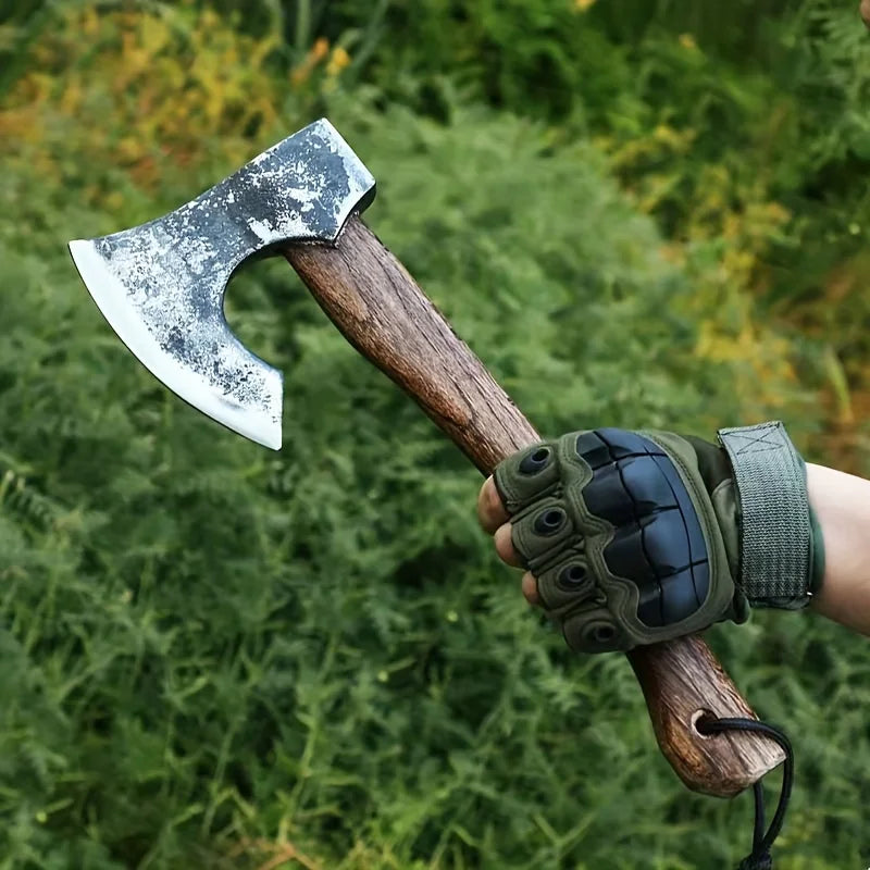 Hand Forged Viking Tomahawk Axe High Manganese Steel Camping Tree Cutting Tool Durable Outdoor Woodworking Firewood Logging Axe