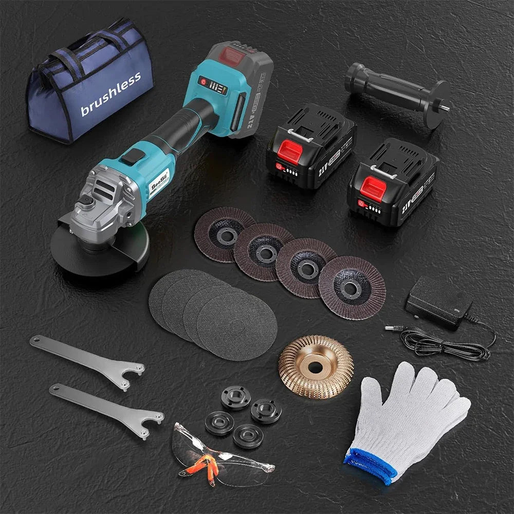 SEESII 21V 125mm Angle Grinder Brushless Motor Electric Grinding Tool Multifunctional Rechargeable Cutting Polishing Machine
