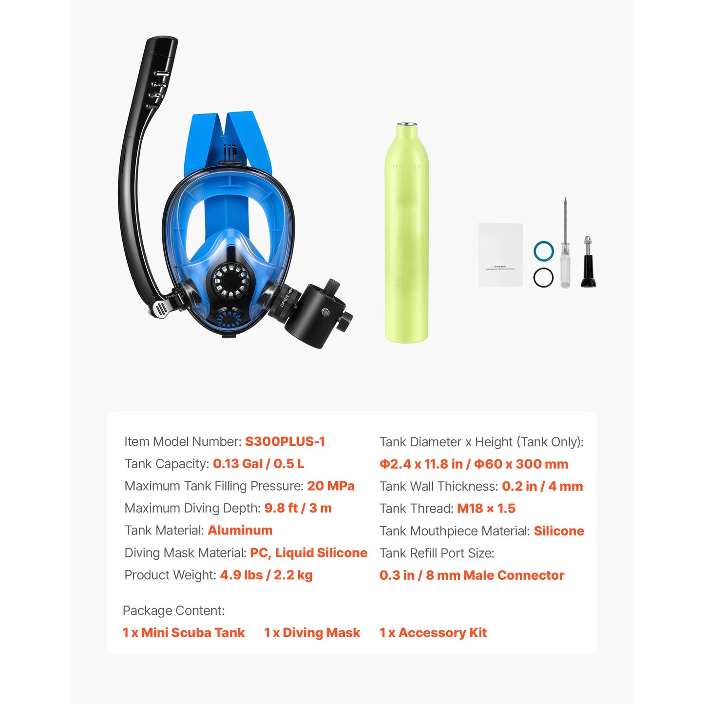 SucceBuy Mini Scuba Tank 0.5 L/1.9 L Portable Diving Tank for Underwater Breathing Emergency Rescue Pony Bottle for Snorkeling