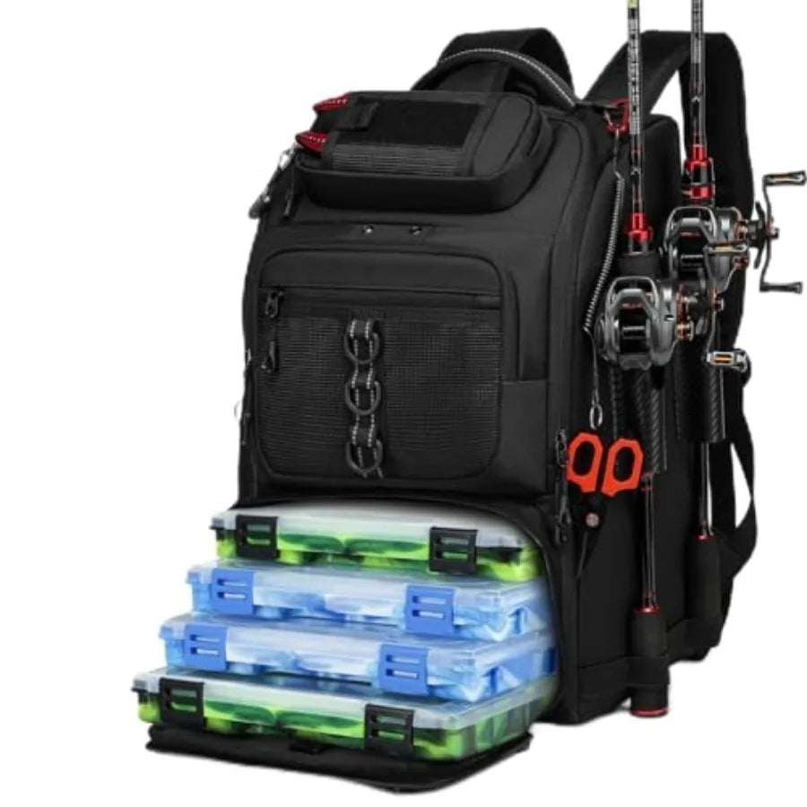 Fishing Tackle Backpack with Two Rod Holders Water Resistant Gear Bag