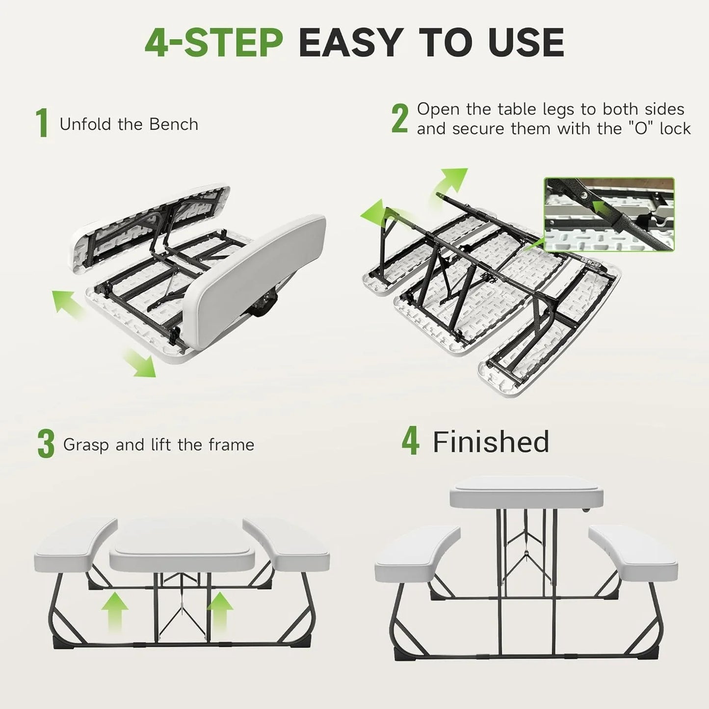 Picnic Table with Benches, Durable All-Weather Steel Frame, Stable & Easy to Clean, Portable Camping Table and Chairs for Outdoo