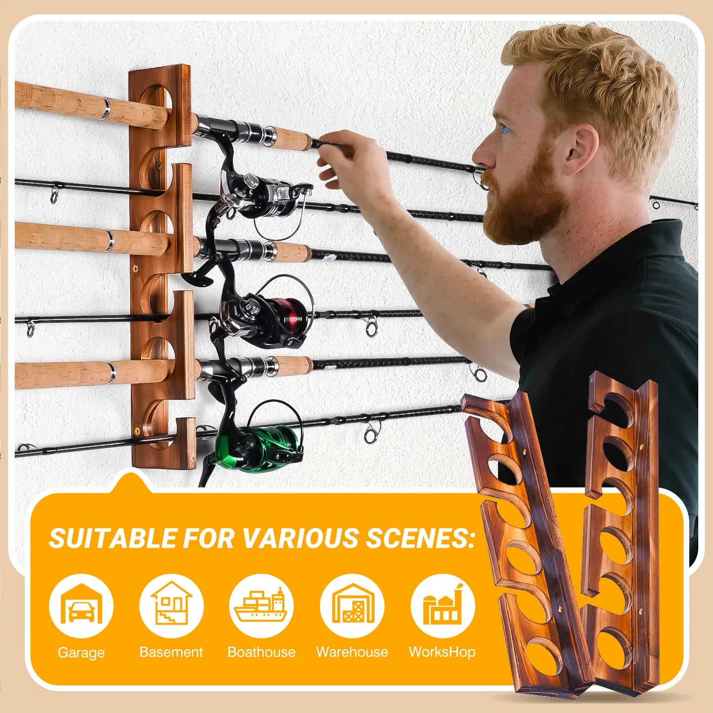 12 Rods Fishing Pole Rod Racks Wall Or Ceiling Mounted Fishing Pole Rod Holders For Garage Storage Organizer Fishing Gear Equipm