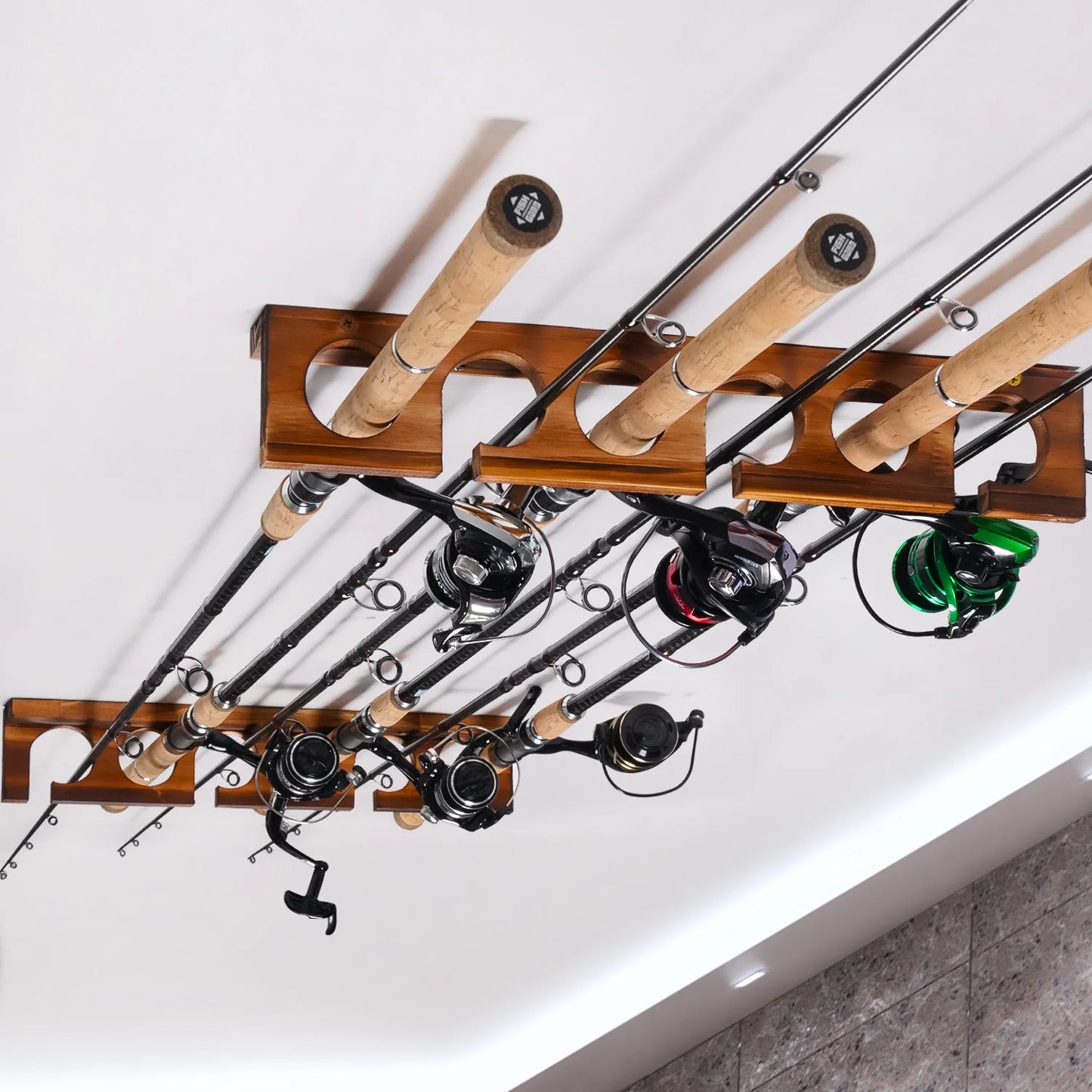 12 Rods Fishing Pole Rod Racks Wall Or Ceiling Mounted Fishing Pole Rod Holders For Garage Storage Organizer Fishing Gear Equipm