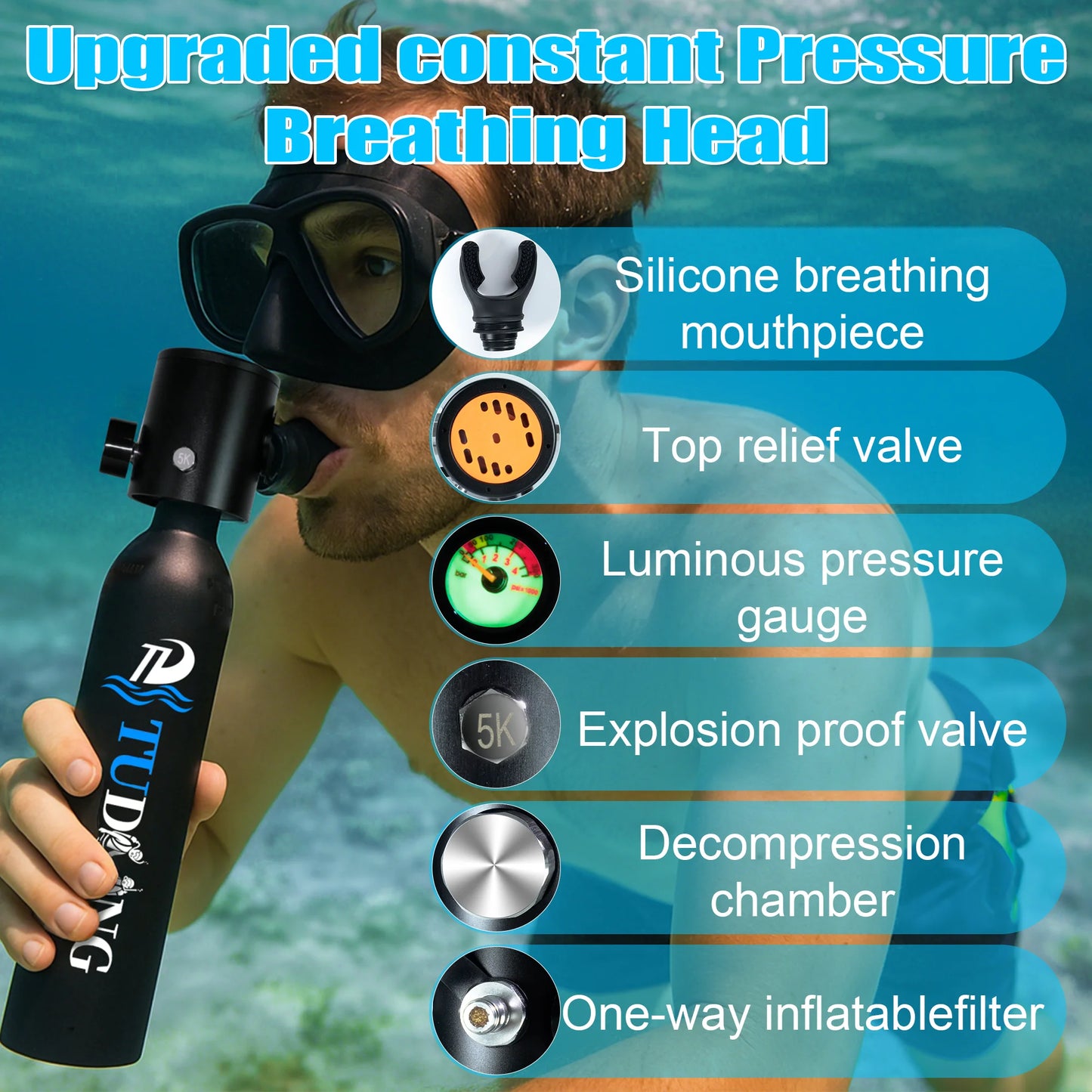 Tudiving 0.5L Mini Scuba Tank With Mask Portable Diving Kit For Training