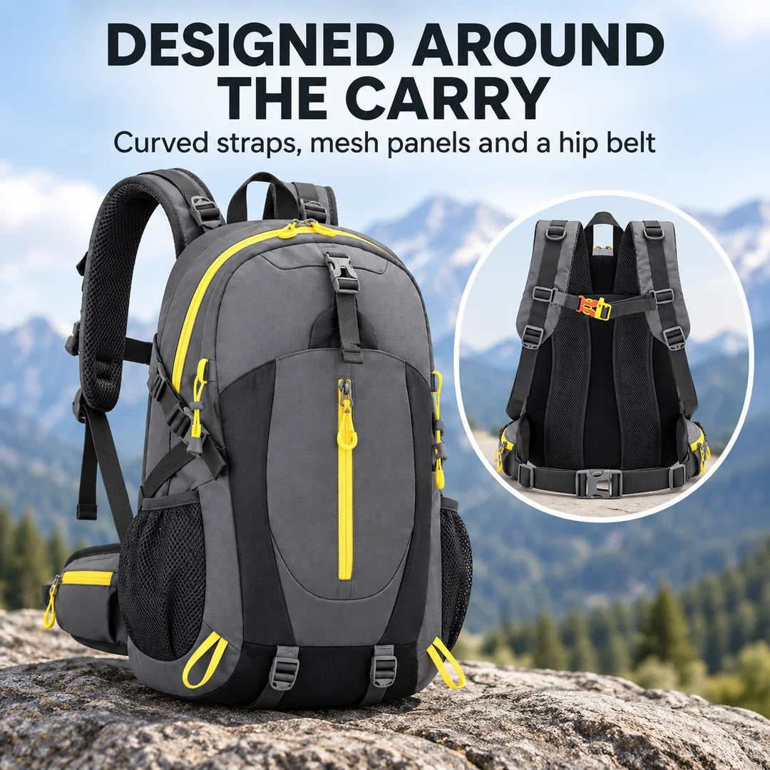 Military Green Hiking Backpack 36L Daypack With Mesh Pockets For Travel Camping