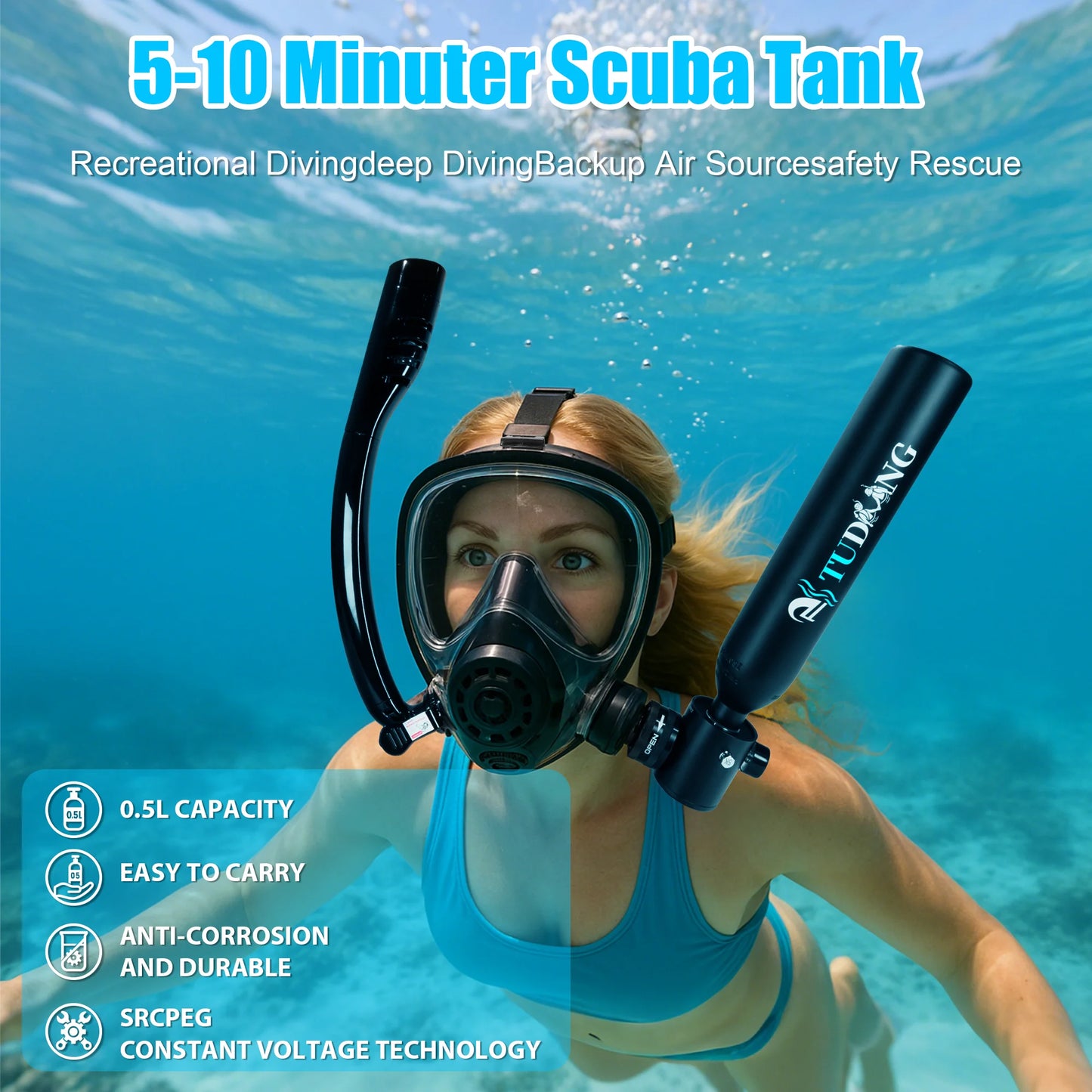 Tudiving 0.5L Mini Scuba Tank With Mask Portable Diving Kit For Training
