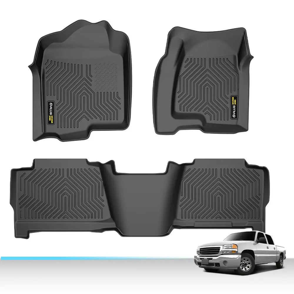 Floor Mats Tpe Fit for Chevy Silverado/Gmc Sierra 1500 Crew Cab 1999-2006 1St & 2Nd Row 3Pcs Truck Mats All Weather