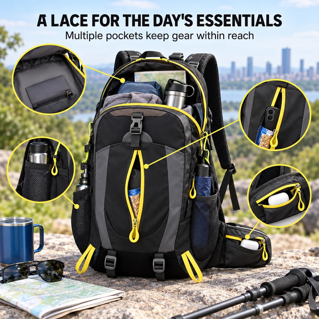 Military Green Hiking Backpack 36L Daypack With Mesh Pockets For Travel Camping