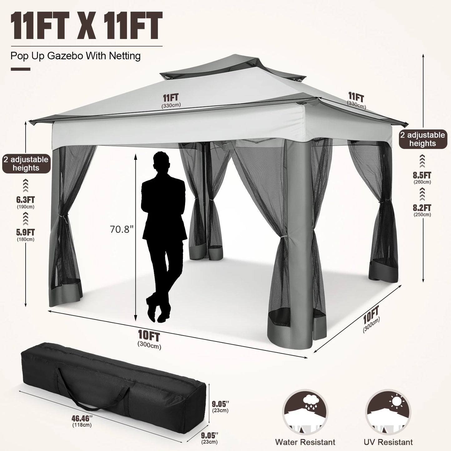 11x11ft Pop Up Gazebo Pavilion With Mosquito Netting Outdoor Canopy Tent With Carry Bag Gazebo For Garden Backyard Lawn Patio