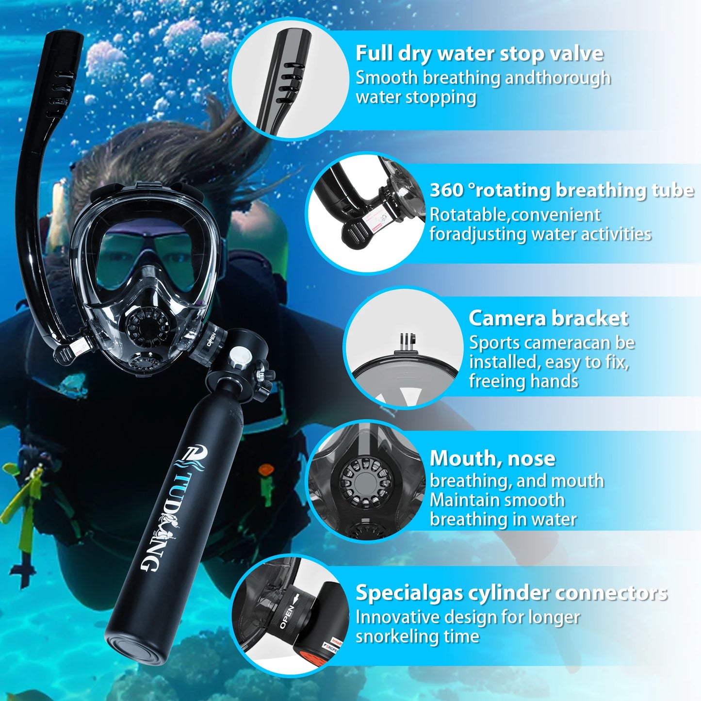 Tudiving 0.5L Mini Scuba Tank With Mask Portable Diving Kit For Training