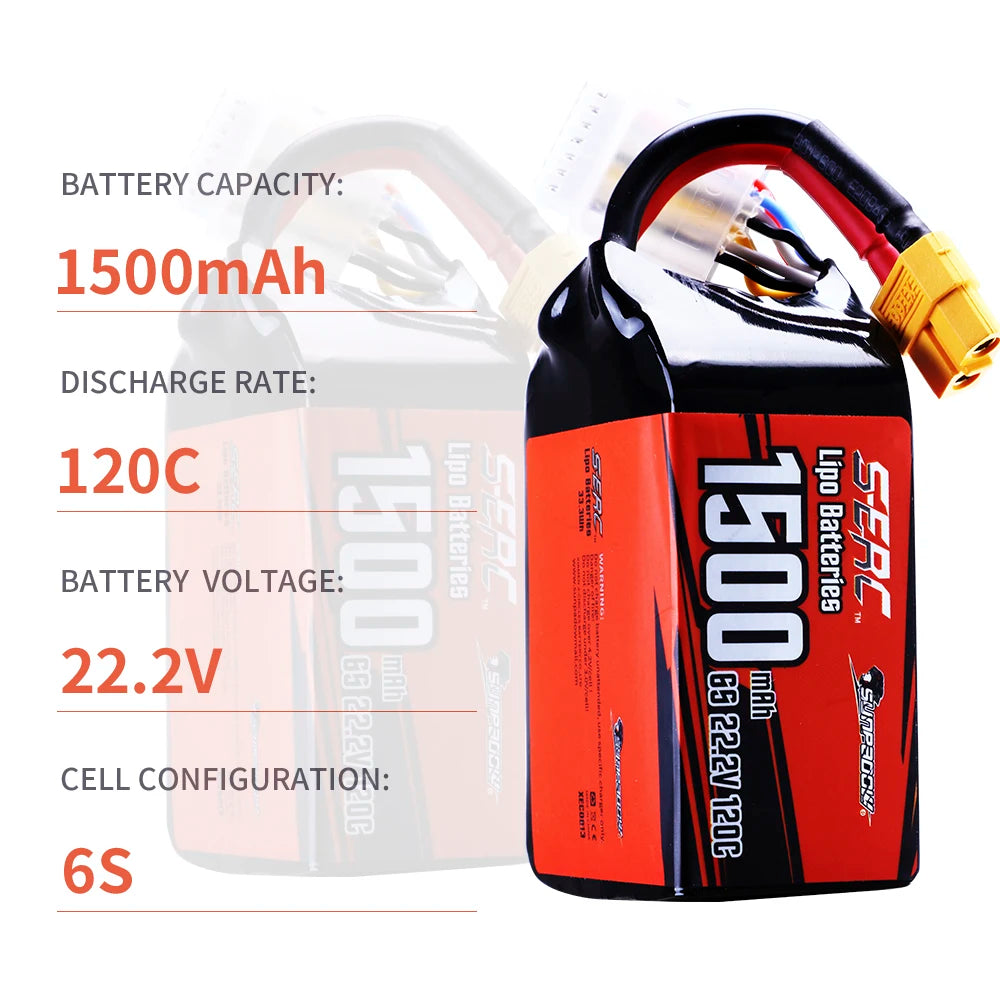 Sunpadow 22.2V 6S Lipo Battery 1100 1300mAh 1500mAh 120C Soft Pack with XT60 Plug for RC FPV Helicopter Airplane Drone Racing