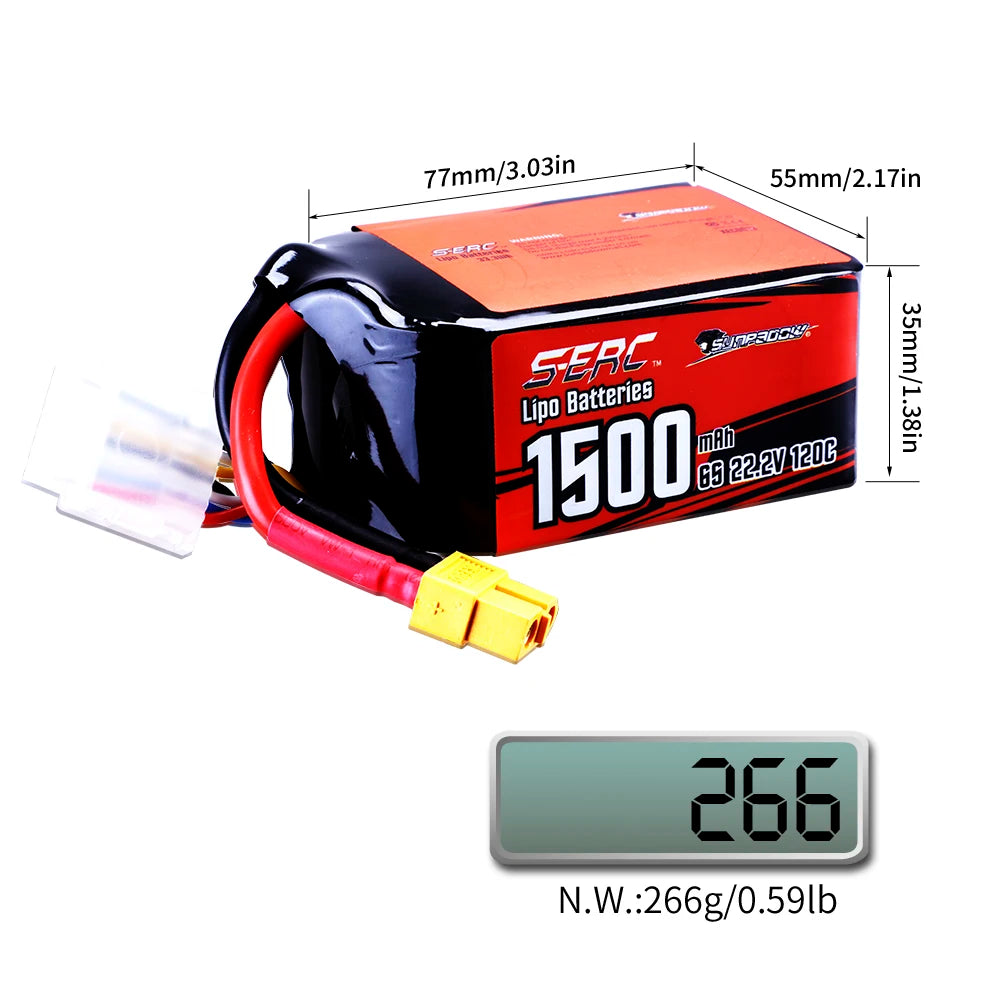 Sunpadow 22.2V 6S Lipo Battery 1100 1300mAh 1500mAh 120C Soft Pack with XT60 Plug for RC FPV Helicopter Airplane Drone Racing
