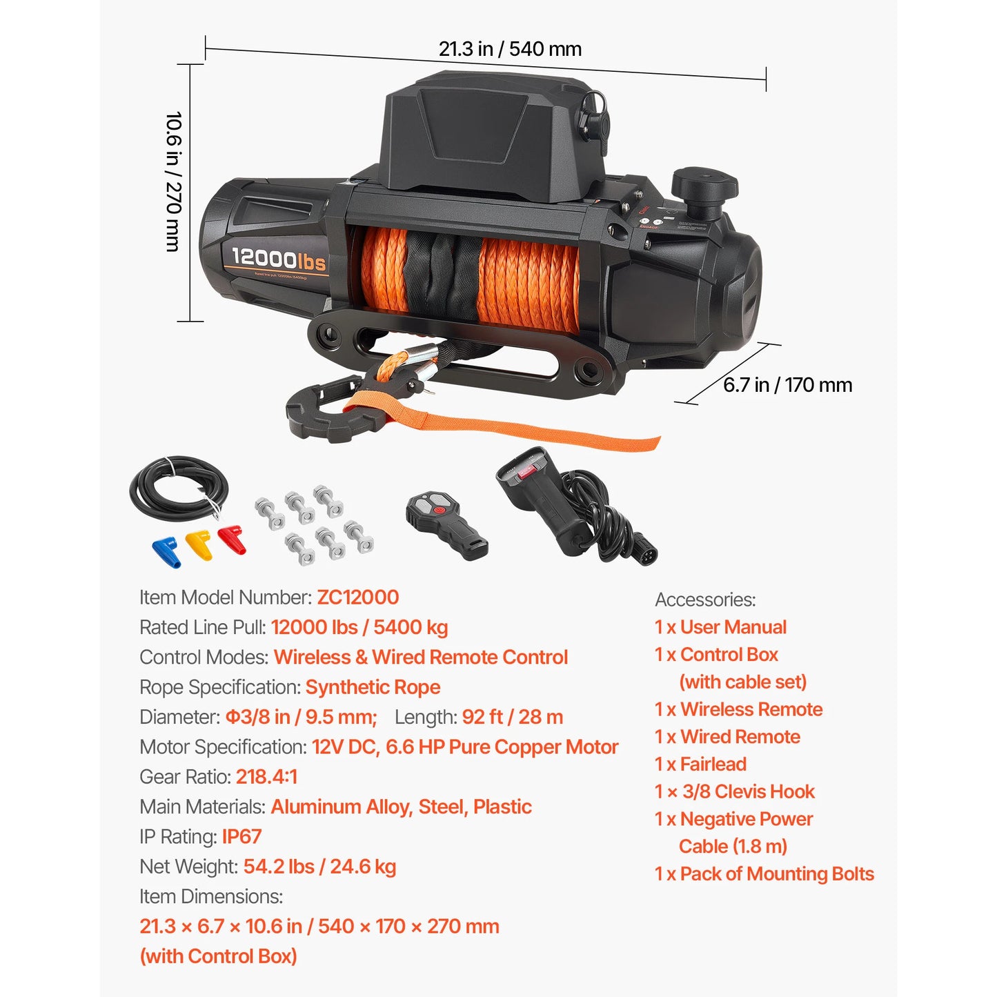 SucceBuy 10000/12000/13500 lbs Electric Winch 12V DC Truck Car Winch with 90 ft Synthetic Rope for Towing Off-Road SUV Jeep