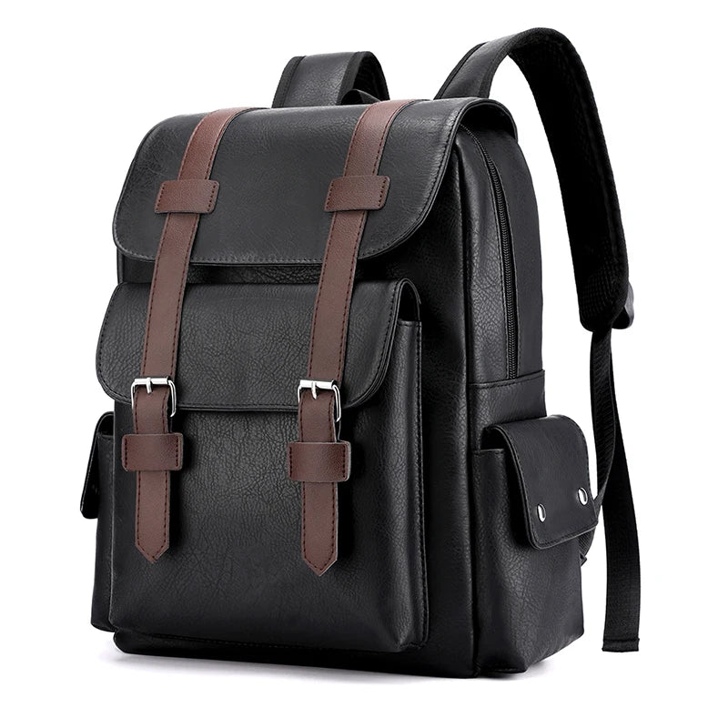 Large PU Leather Travel Backpack For Men And Teens With Laptop Compartment