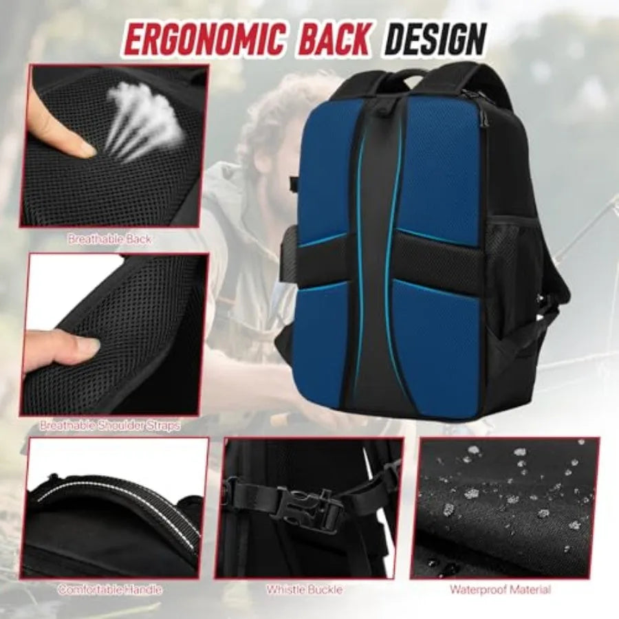 Fishing Tackle Backpack with Two Rod Holders Water Resistant Gear Bag