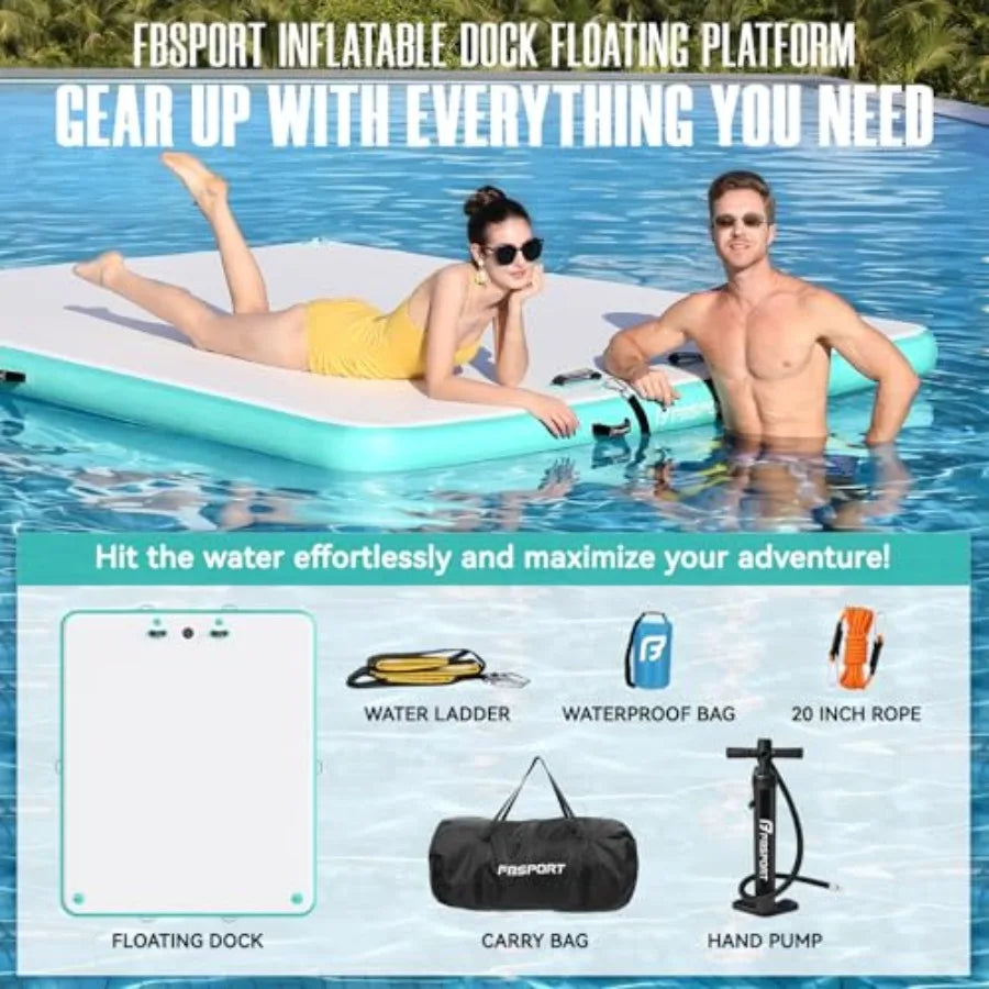 Lake and ocean floating dock for adults PVC inflatable platform with non-slip surface blue durable and stable buoyancy