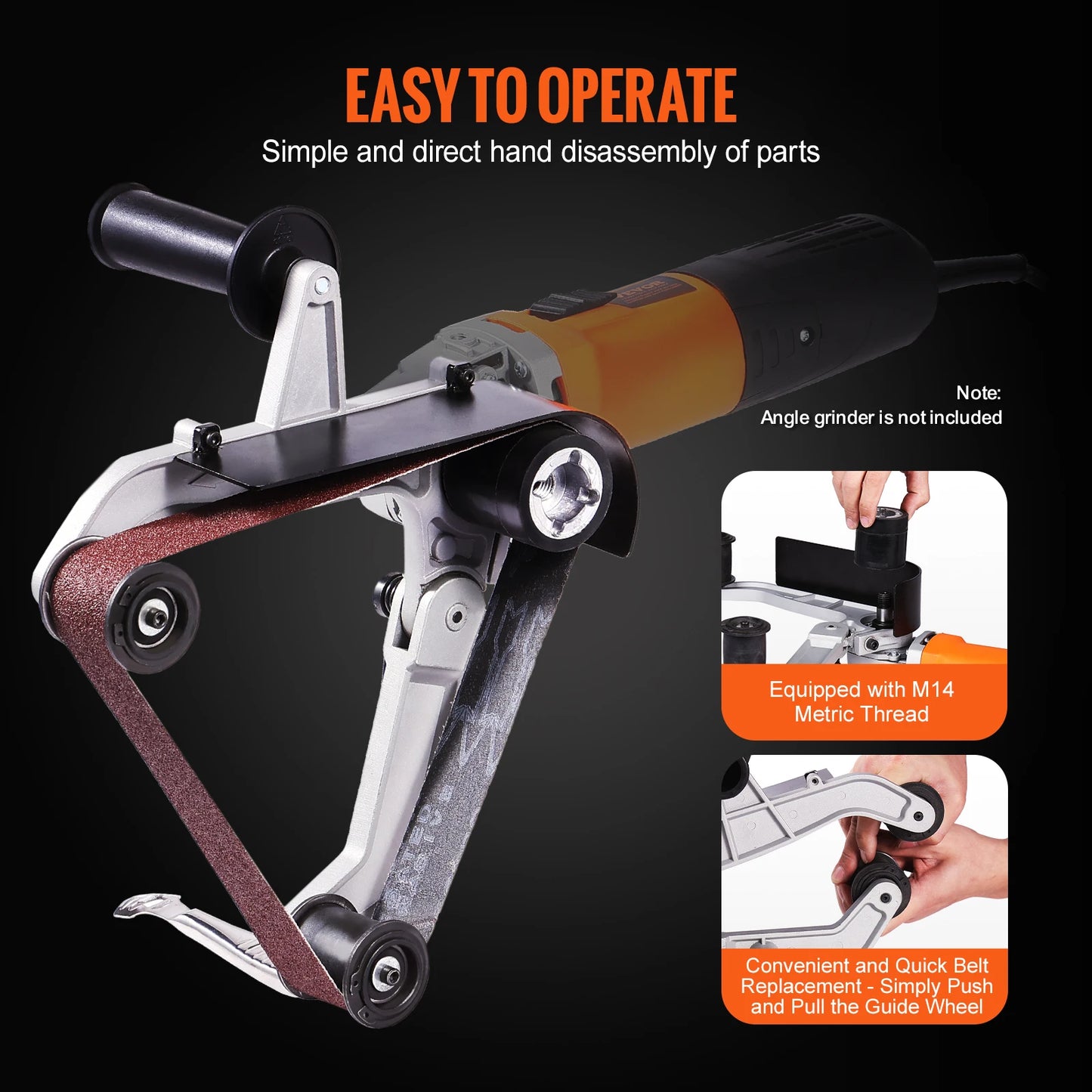 SucceBuy Belt Sander Adapter for Angle Grinder Pipe Tube Sanding Attachment with 5/8-11" Imperial Thread and 10PCS Sanding Belts