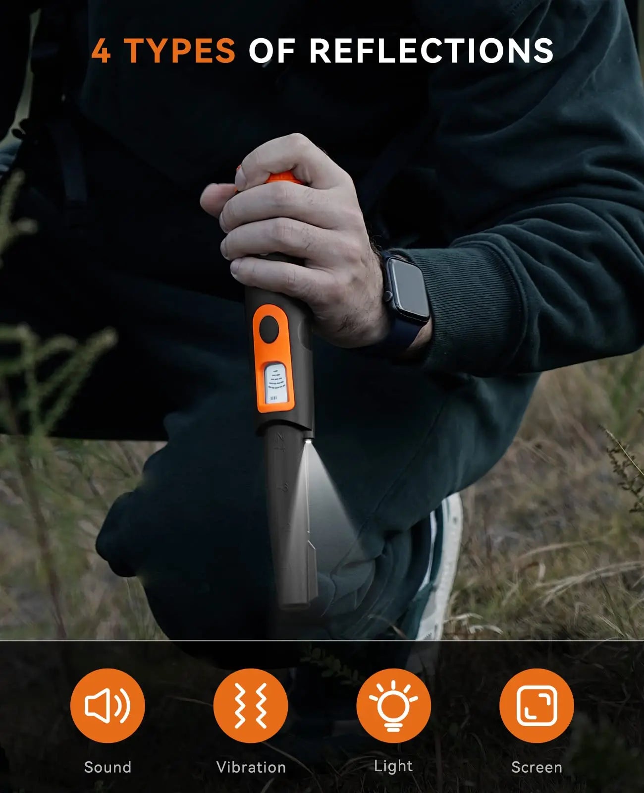 SUNPOW Pinpointer Metal Detector, IP68 Waterproof 360° Scan Metal Detector Wand with 4 Alert Modes for Treasure Hunting Gold Prospecting