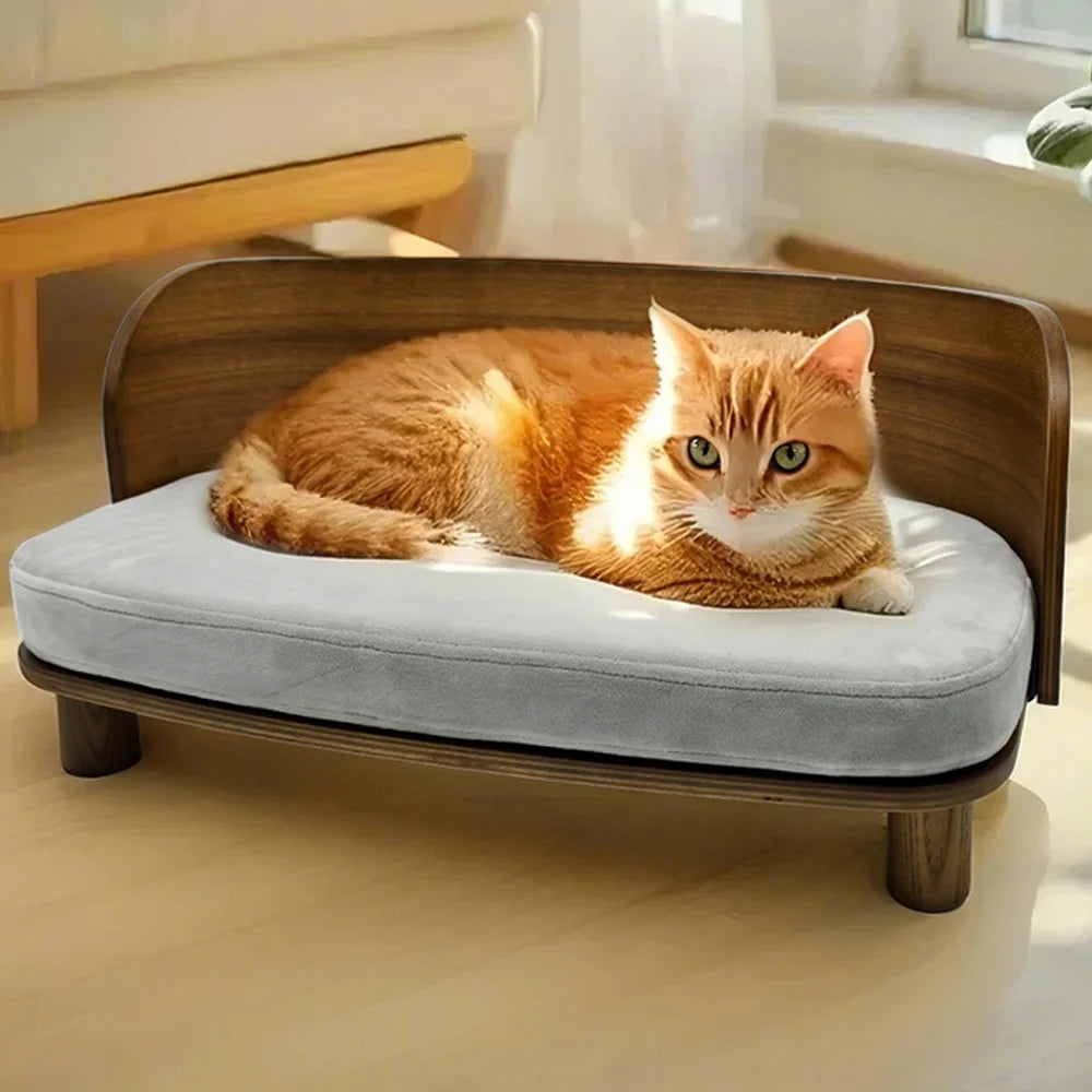 Elevate your pet's comfort with this stylish raised wood sofa that blends premium craftsmanship with contemporary design for calm, cozy naps and lasting comfort.