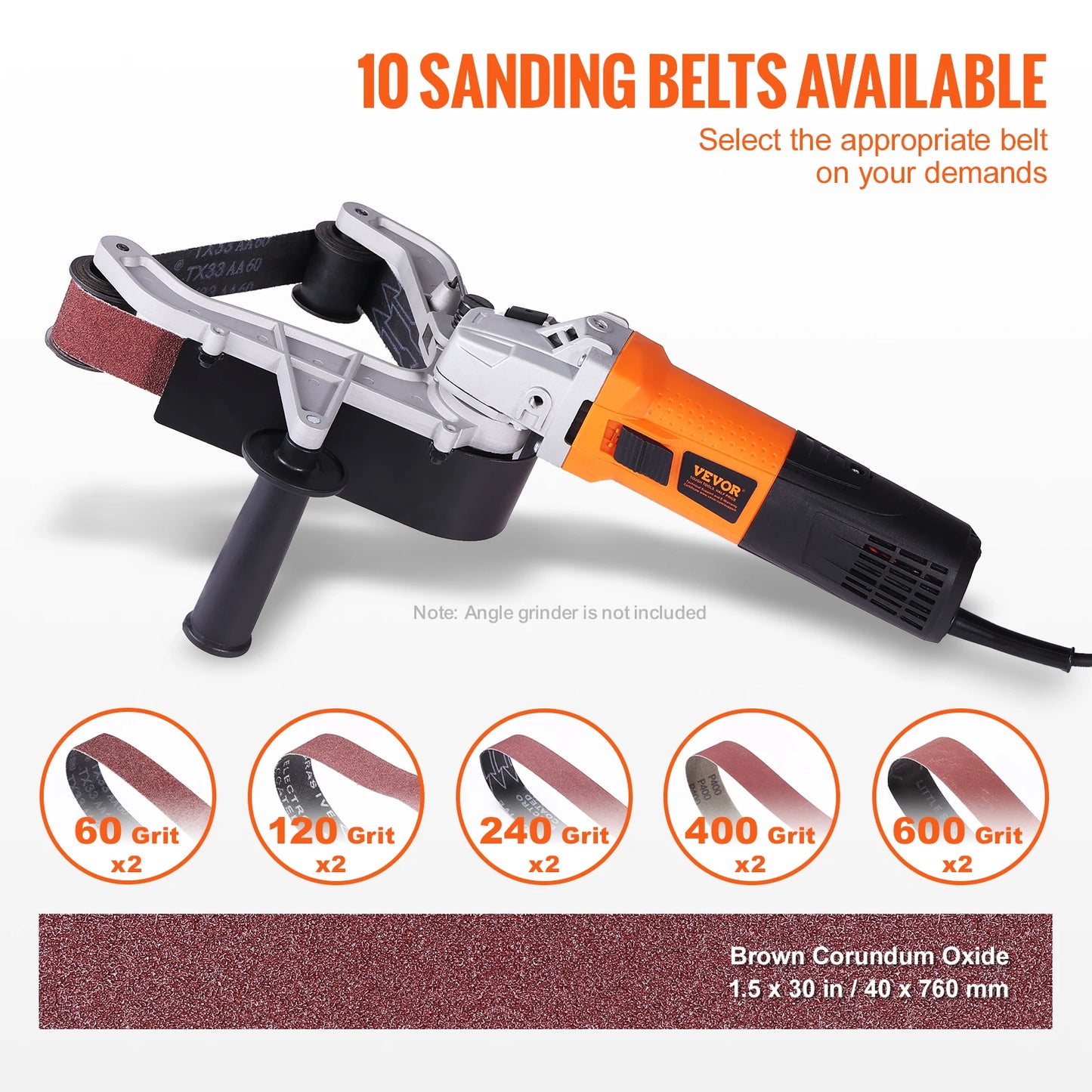 SucceBuy Belt Sander Adapter for Angle Grinder Pipe Tube Sanding Attachment with 5/8-11" Imperial Thread and 10PCS Sanding Belts