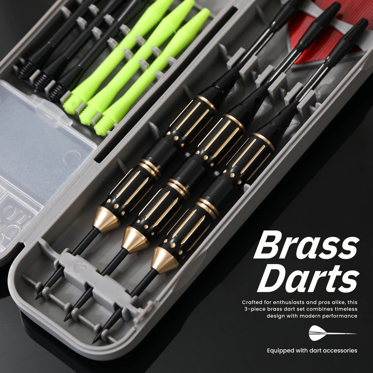 Elevate your aim with the Huanqu 3-Piece Brass Dart Set, neatly packed in a portable storage box for on-the-go practice.