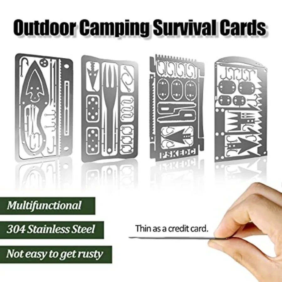 9PCS Survival Card Multitool Camping Kit with Fishing Line Gear, Multipurpose Credit Card Wallet Portable Survival Tool with Fe
