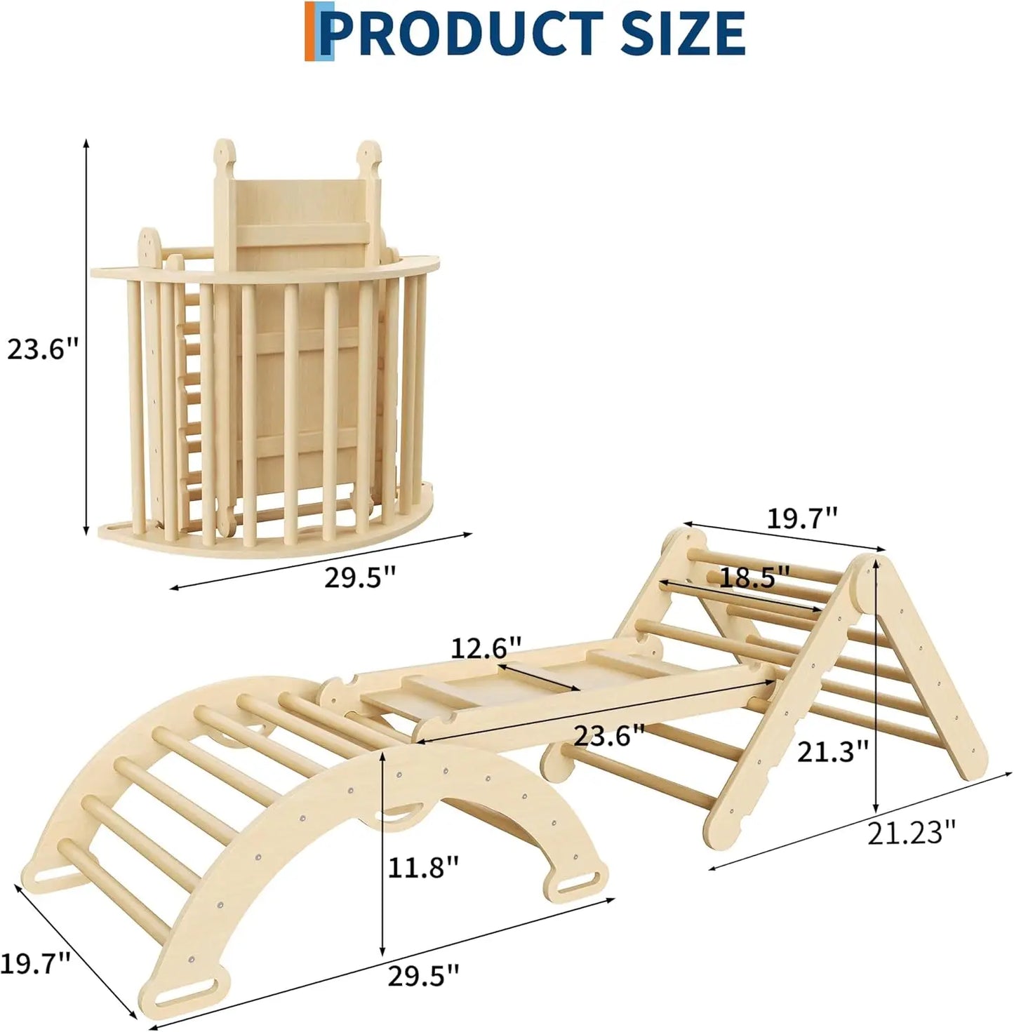 Collapsible Wooden Climbing Triangle Set For Toddlers With Arch Ramp And Ladder