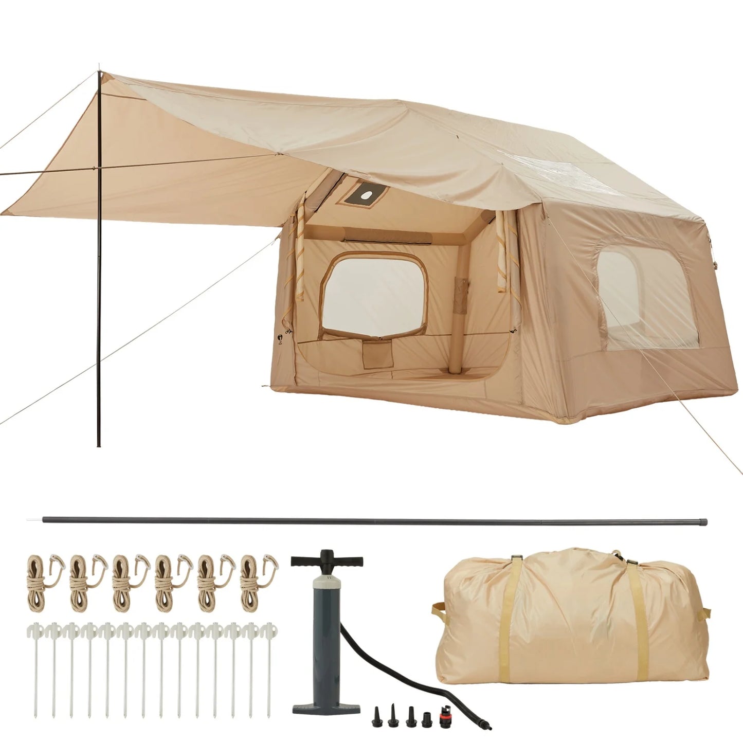 Quick Setup Inflatable Camping Tent for 6 People – Large Outdoor Shelter with Skylight and Canopy – Easy Blow Up Design- Well-Ventilated– 8 Square Size