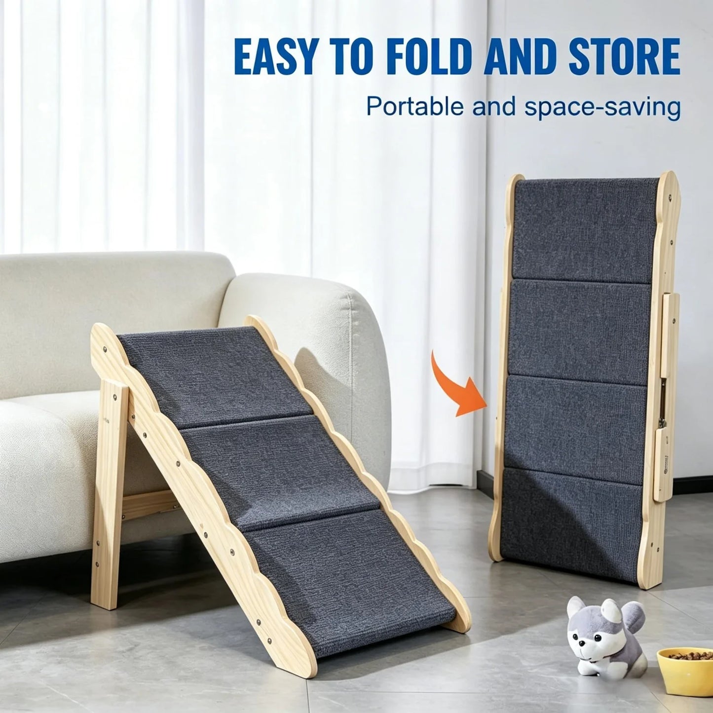 Revolutionize your pup's independence with these durable wooden stairs and ramp, designed to make every jump or climb effortless and safe.