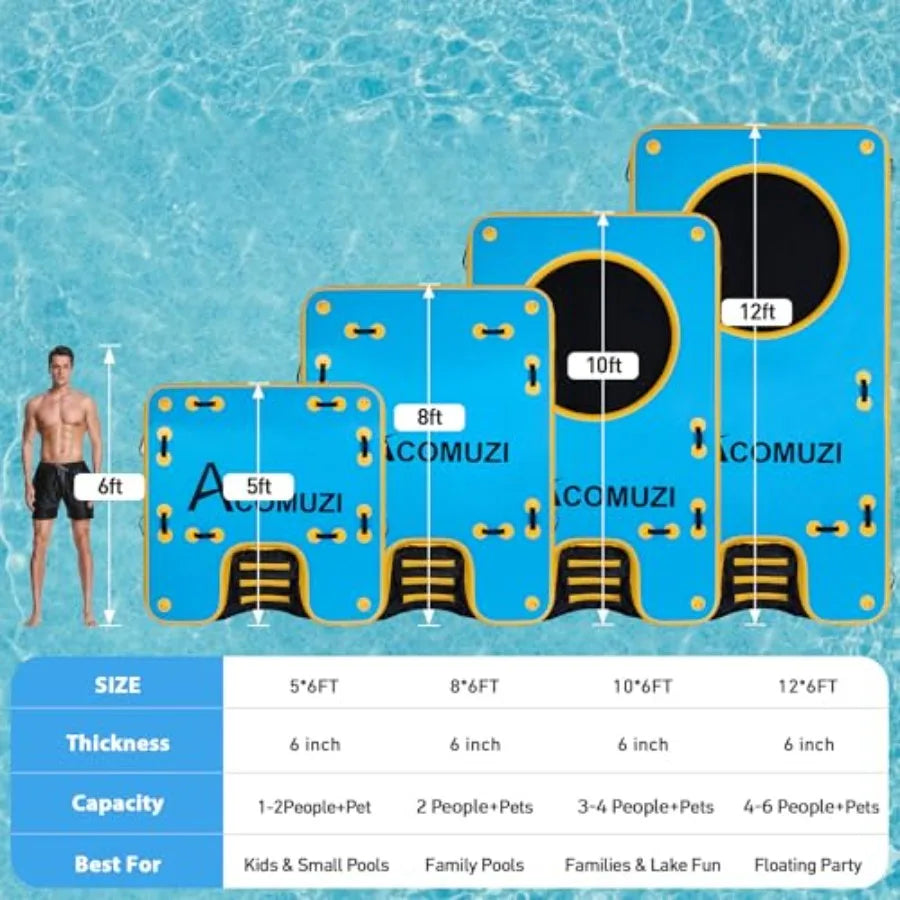 Portable inflatable water platform with dog ramp: heavy-duty 6 thick drop stitch floating dock for pets adults kids; ideal for