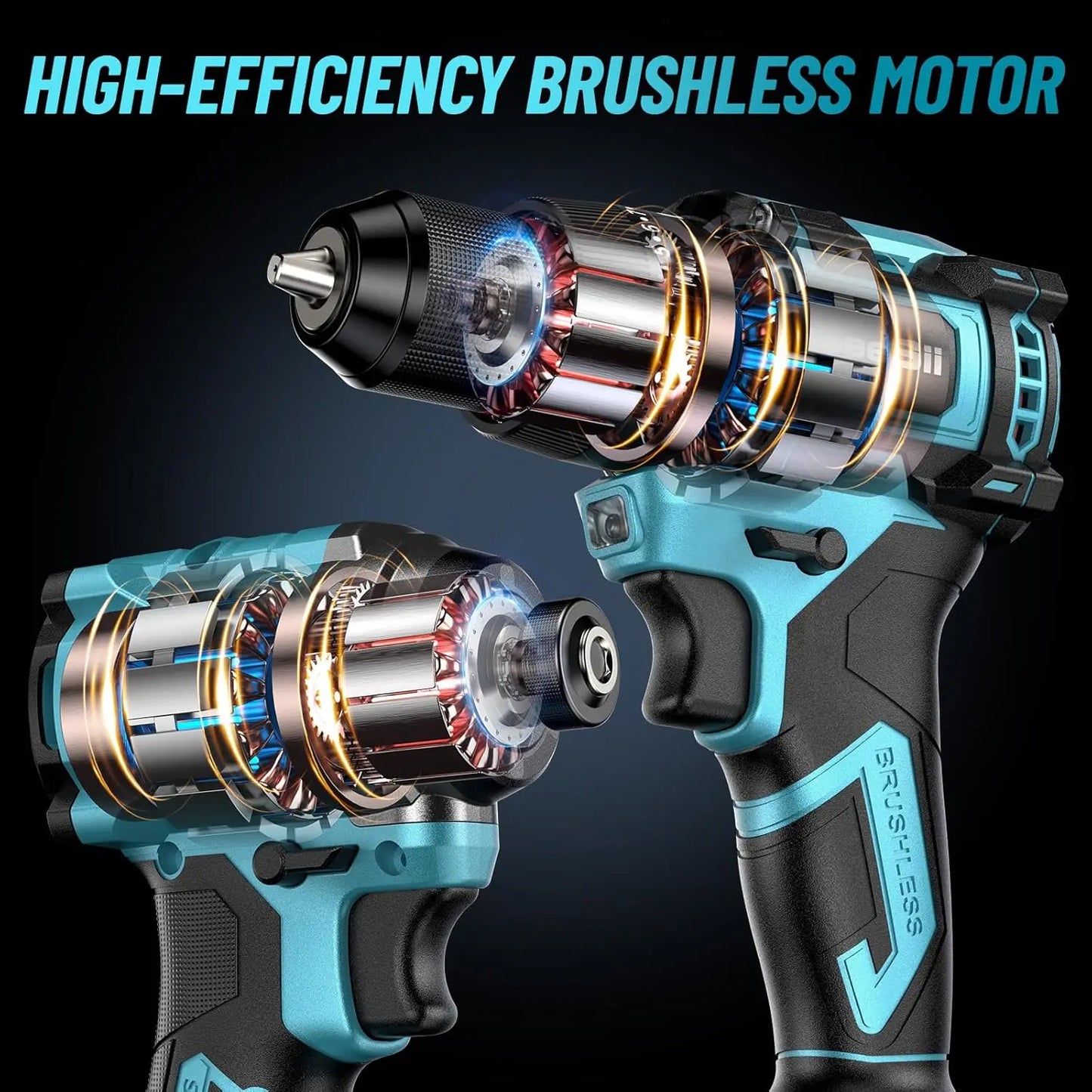 SEESII 21V Max Cordless Electric Drill and Impact Driver Screwdriver Tool 3/8'' Drill & 1/4'' Impact Driver 2x 4.0Ah Battery
