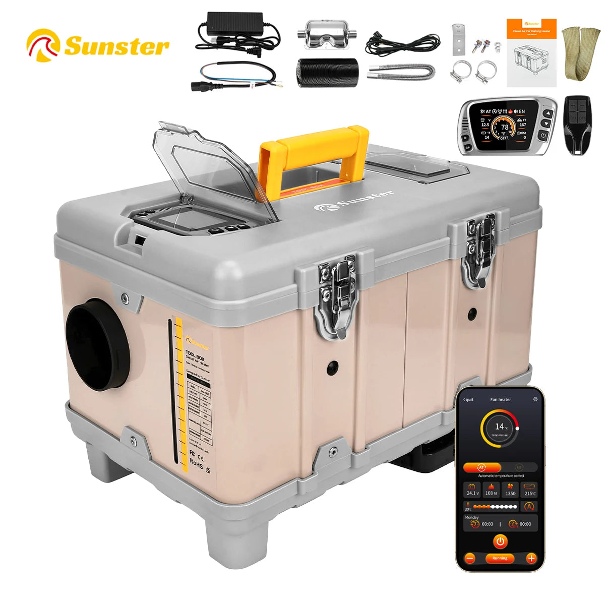 8KW 12V/110-240V Toolbox TB10 Diesel Air Heater LCD & bluetooth With Altitude Mode Parking Heater For Cars RV Camper Tent
