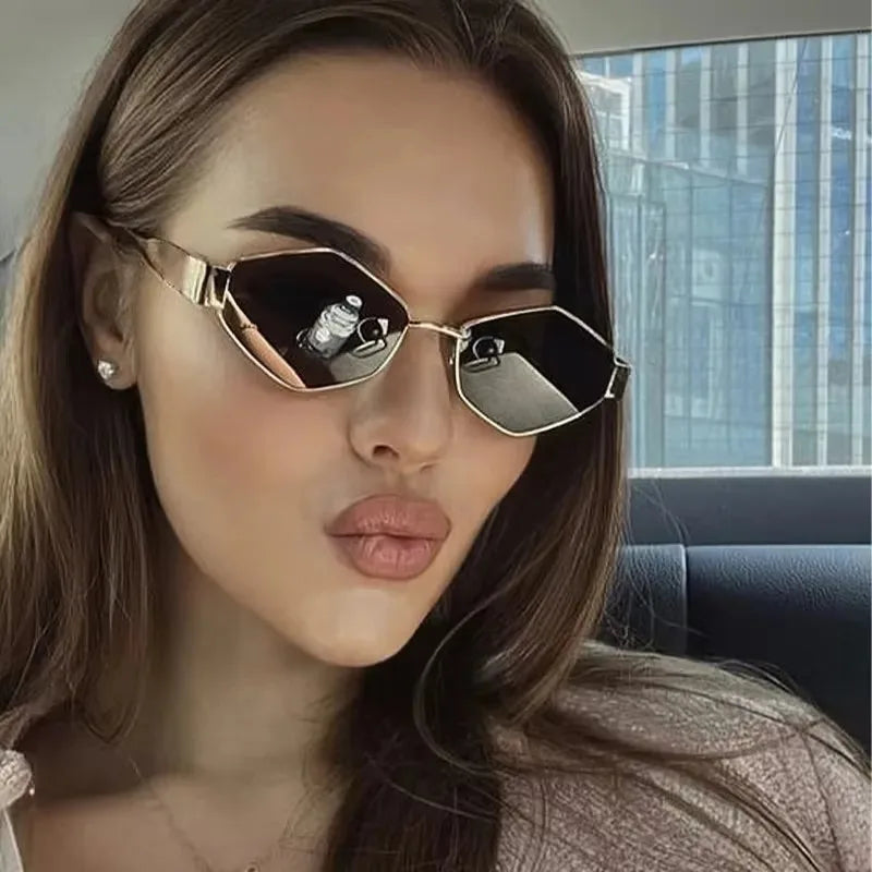 Fashion Polygonal Women Sunglasses 2025 Vintage Brand Rhombus Ladies Sun glasses Shades Unique Metal Frame Punk Eyewear Men