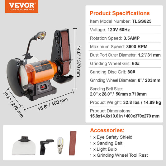 SucceBuy Belt Disc Sander Combo with 5A/4.3A/2.5A Induction Motor Sanding Machine Woodworking Deburring Grinder Combo Bench