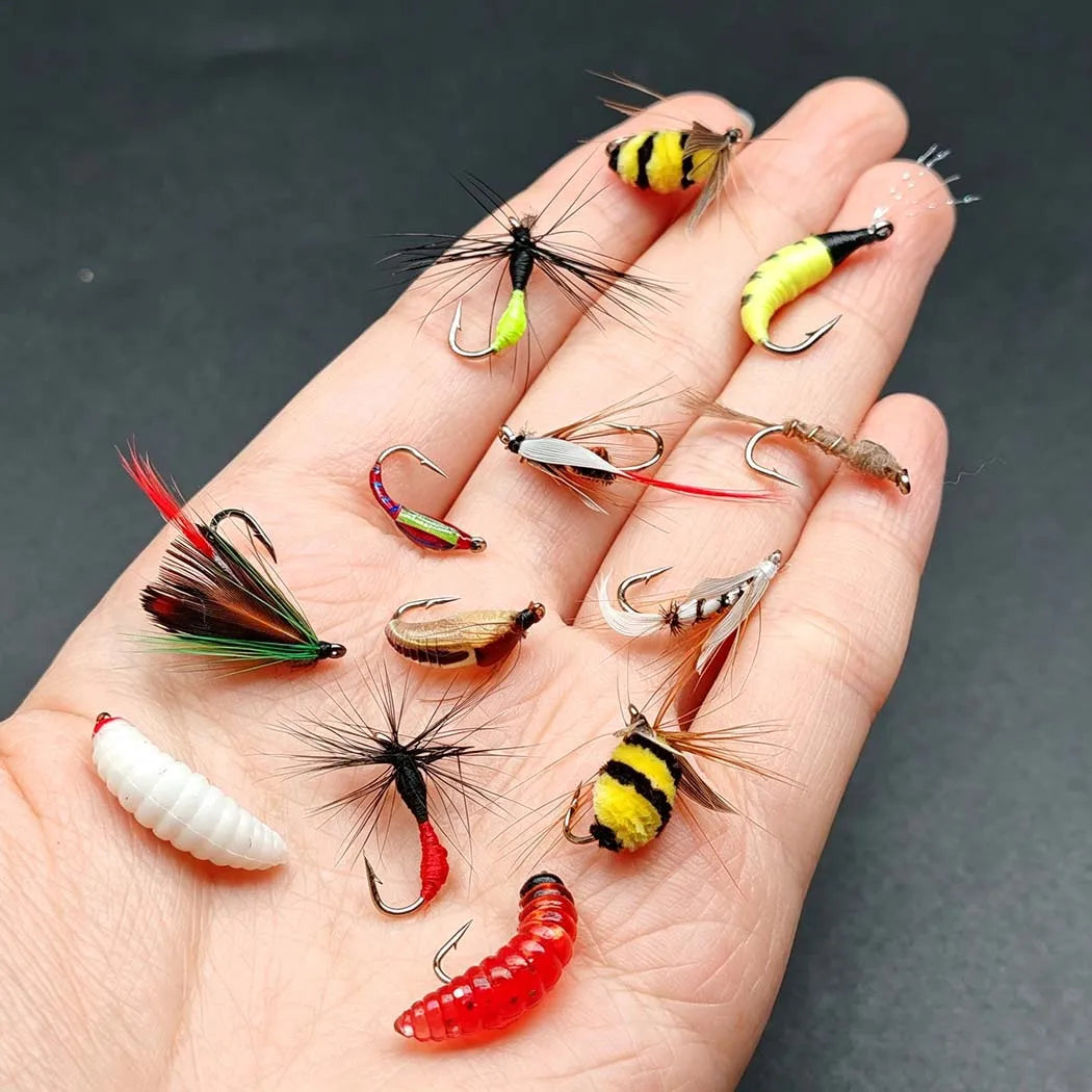 Fly Fishing Flies Artificial Bait Kit-2Boxes Bundle(Total 124Pcs Flies)Dry Wet Nyphms Fishing Bait for Trout Bass  with Fly Box