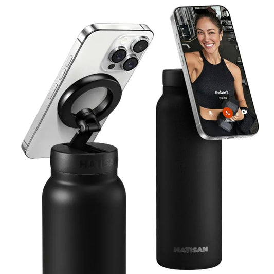 24oz Insulated Stainless Steel Water Bottle Outdoor Sports Mug Magnetic Phone Holder Thermos for Fitness And Travel VacuumFlasks