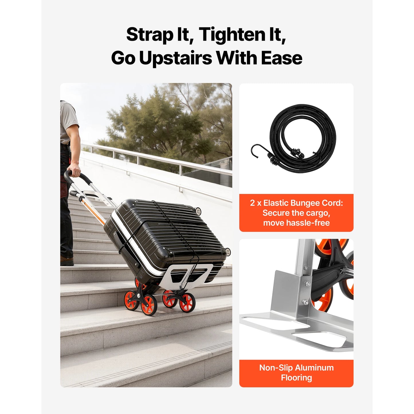 SucceBuy Stair Climbing Cart 330lbs Stair-Climb Capacity Aluminum Alloy Folding Trolley Cart with Handle for Groceries Warehouse