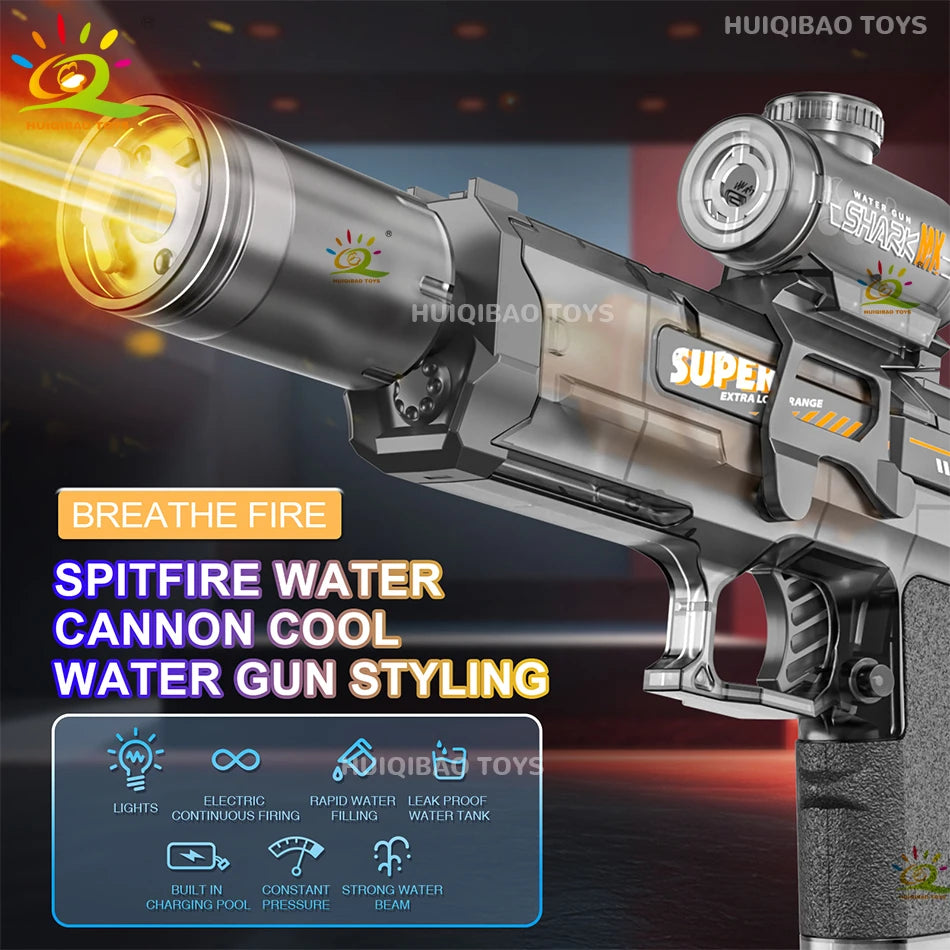 HUIQIBAO Electric Pulse Water Gun With Flame Sensor Light Toy For Outdoor Beach