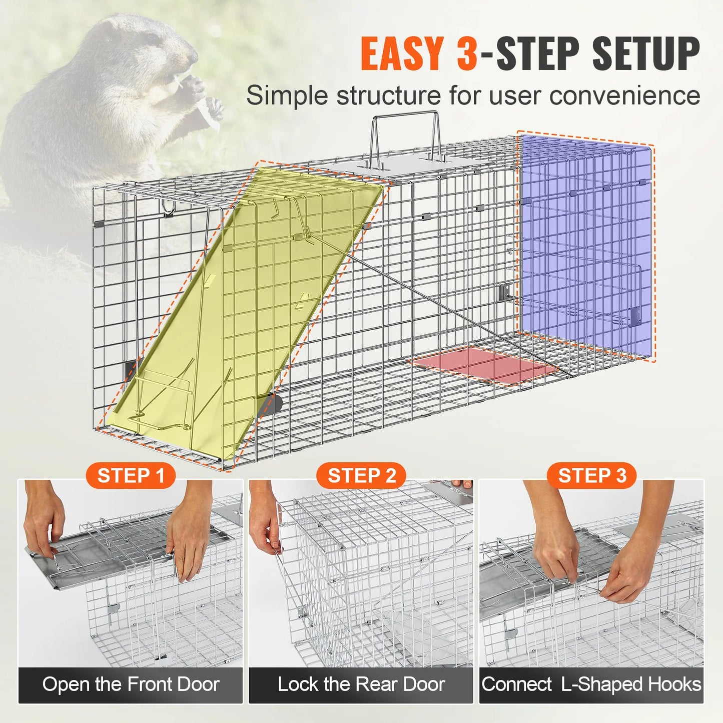 SucceBuy Live Animal Cage Trap Humane Cat Trap Galvanized Iron Folding Animal Trap with Handle for Rabbits Stray Cats Squirrels