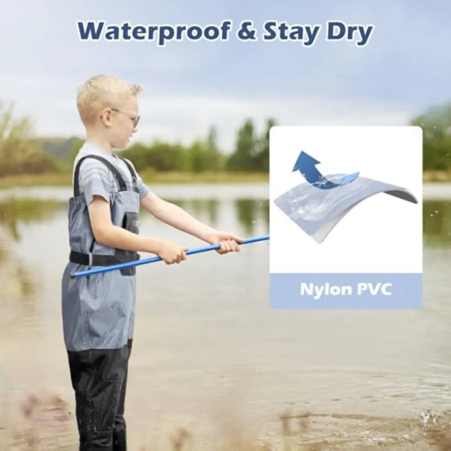 Youth Waterproof Chest Fishing Waders With Boots for Boys and Girls
