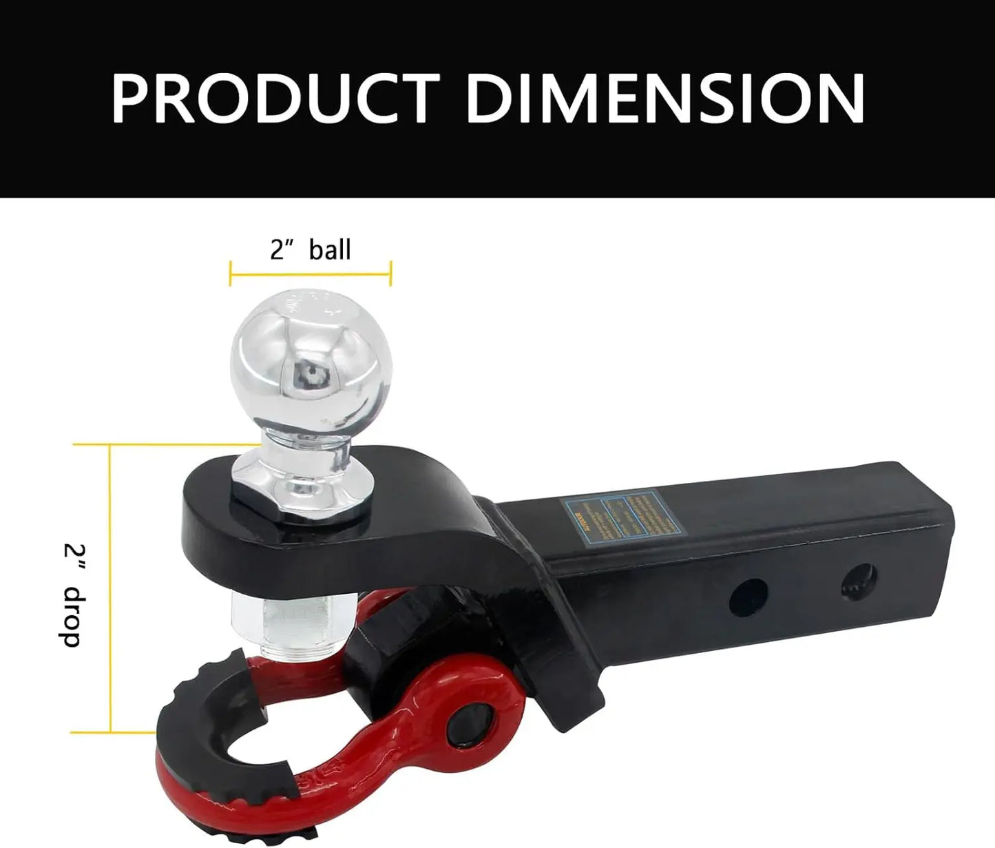 Heavy Duty 2-in-1 Trailer Hitch Ball Mount with Tow Shackle for Trucks, SUVs, Cars - Fits 2-Inch Receiver