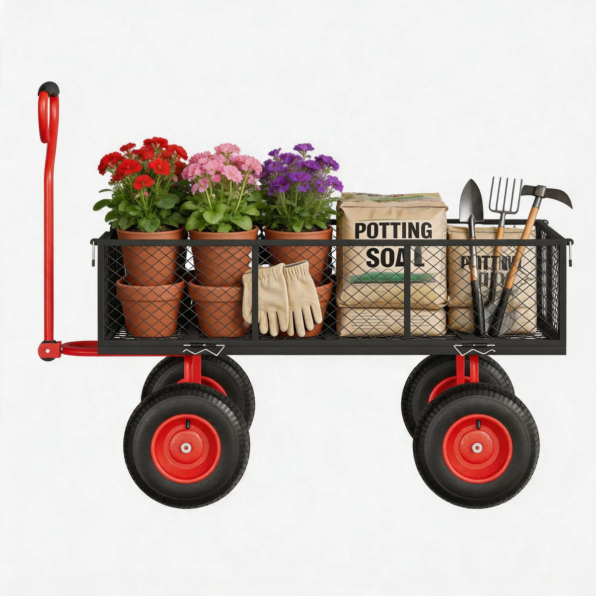 Heavy Duty All Terrain Garden Cart With Removable Sides And Rotating Handle