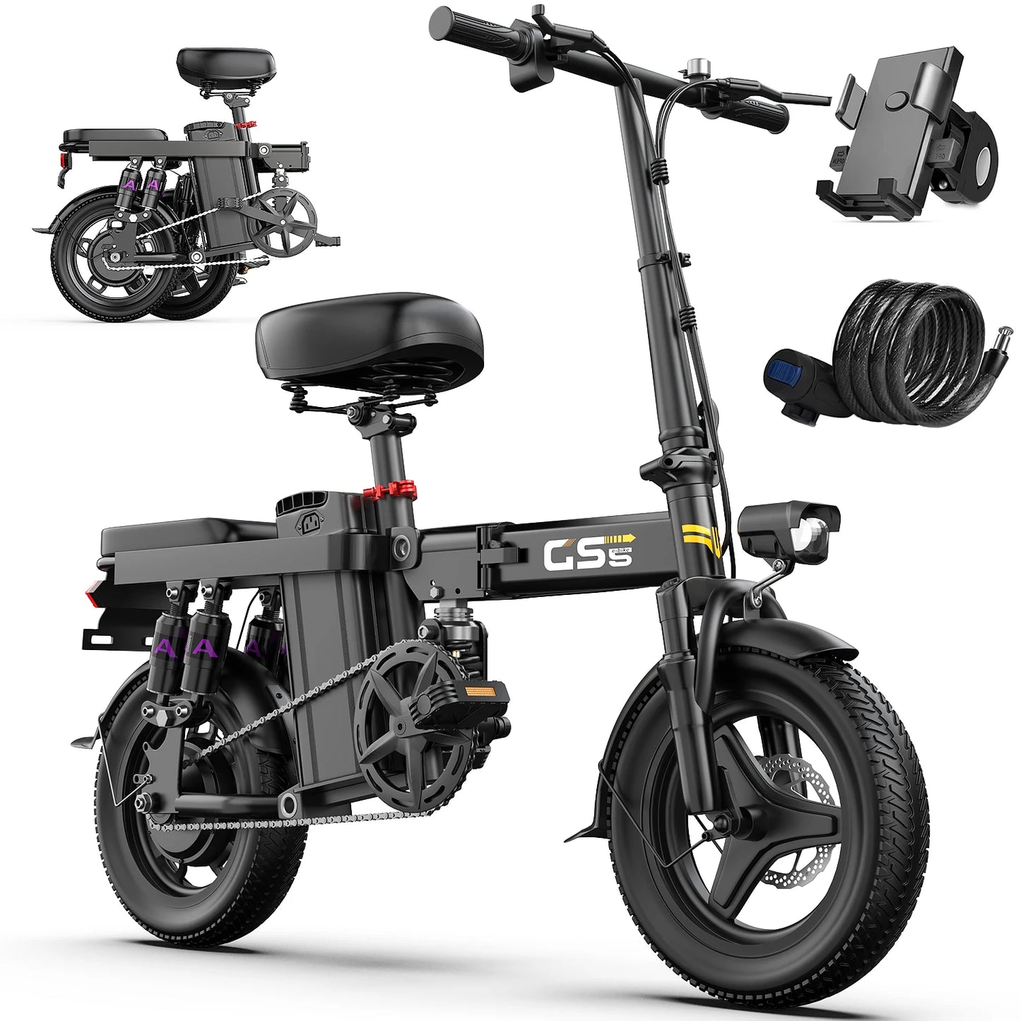UPlee GS5 48V 15Ah Folding Electric Bike 740W 30 Plus MPH 14 Inch Fat Tire