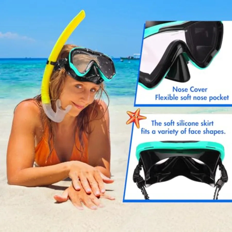 4 Pcs Snorkeling Goggles for Adults Scuba Diving Mask Anti Fog Dive Mask Snorkeling Gear for Men Women Panoramic Swimming Goggl