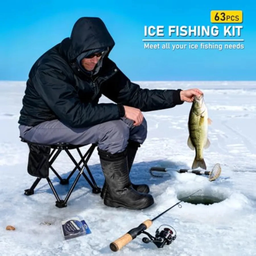 Portable 28 Inch Ice Fishing Rod and Reel Combo Set with Accessories