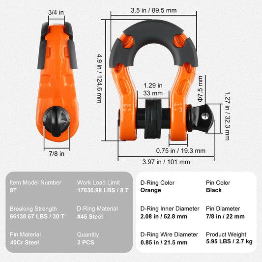 Two Pack Three Quarter Inch D Ring Shackle U Hook Set With Seven Eighths Pin