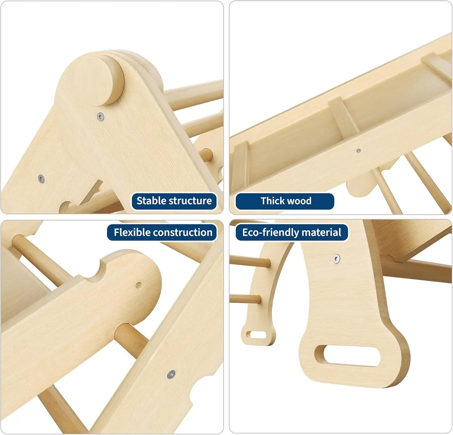 Collapsible Wooden Climbing Triangle Set For Toddlers With Arch Ramp And Ladder